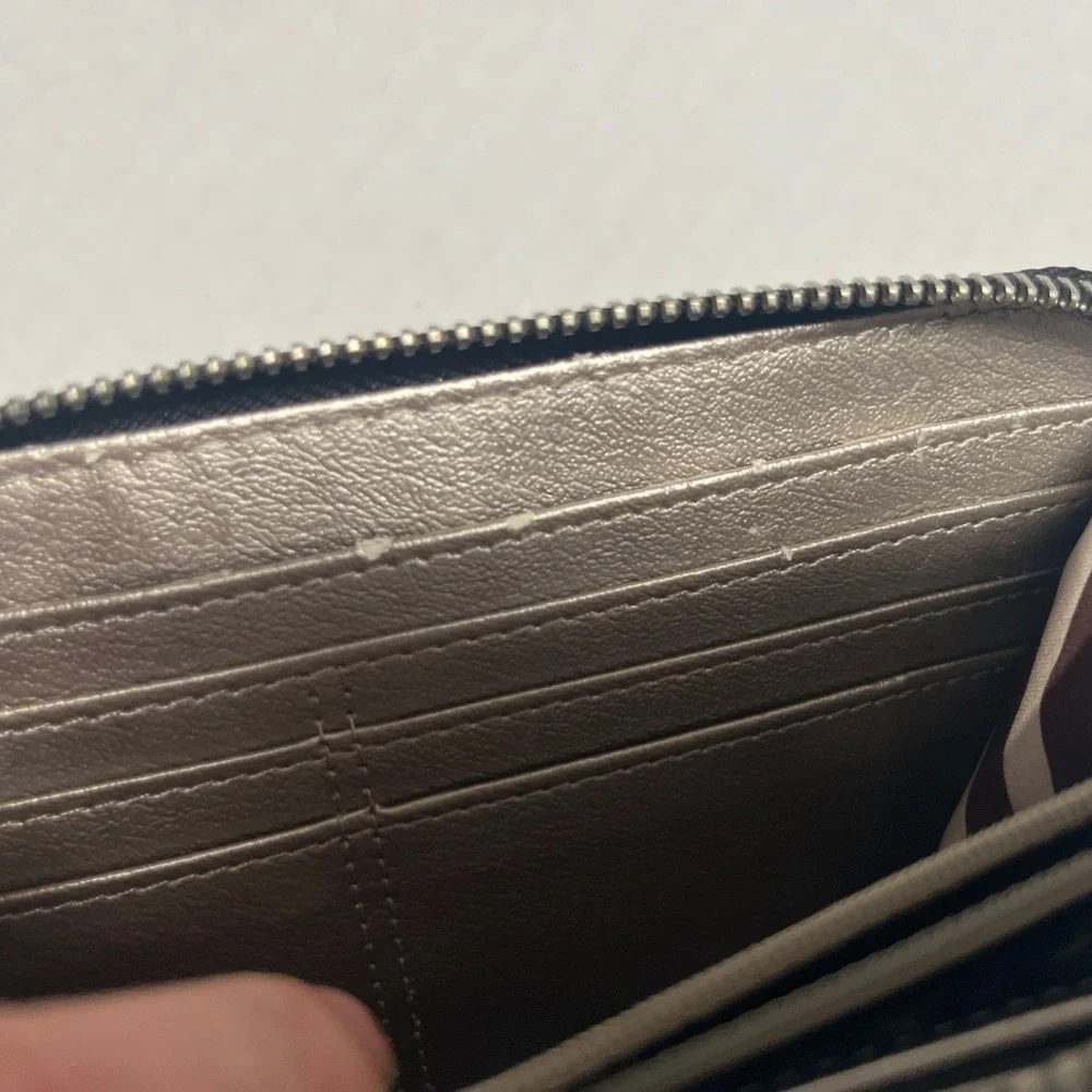 Dana Buchman Black Saffiano Zip Wallet Metallic Silver Interior Zebra Stripe